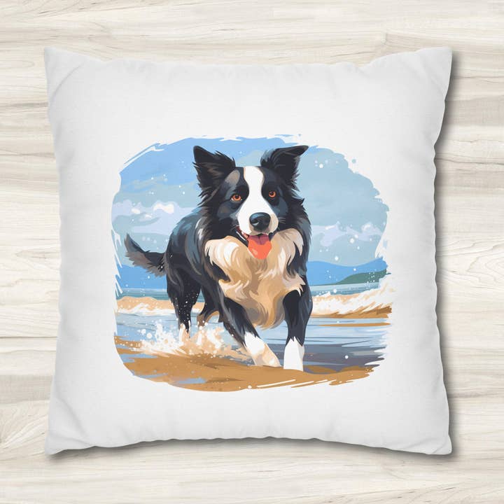 Coussin double face pour chien Border Collie Profile Pillow pour la vente par Seaside Serenity