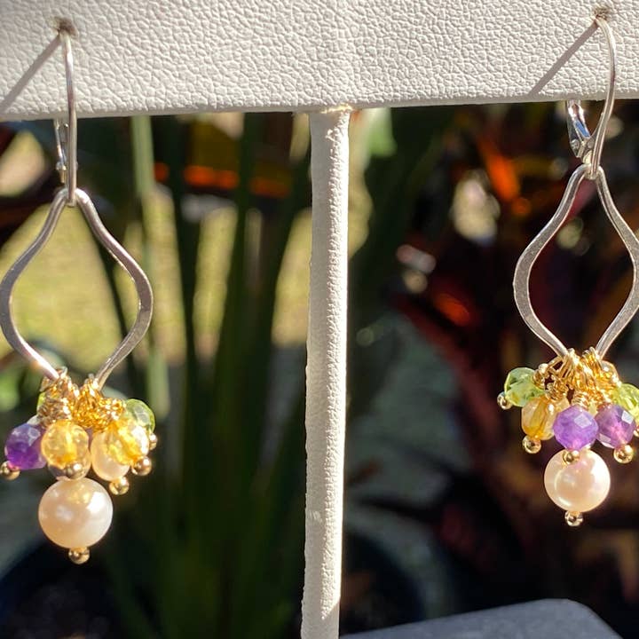 Brinco pendente Diamond Link Gem Drop Pearl por atacado de Tonya Butcher Designs