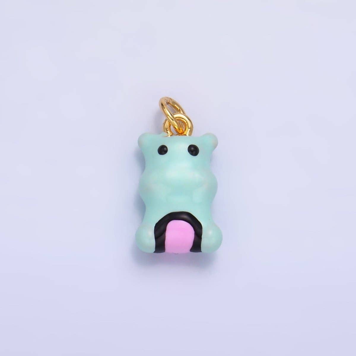 Aim Eternal - Wholesale Individual Charm/Pendant - 24K Gold Filled Blue Rotund Hippopotamus Multidimensional 3D Animal Charm | W2590