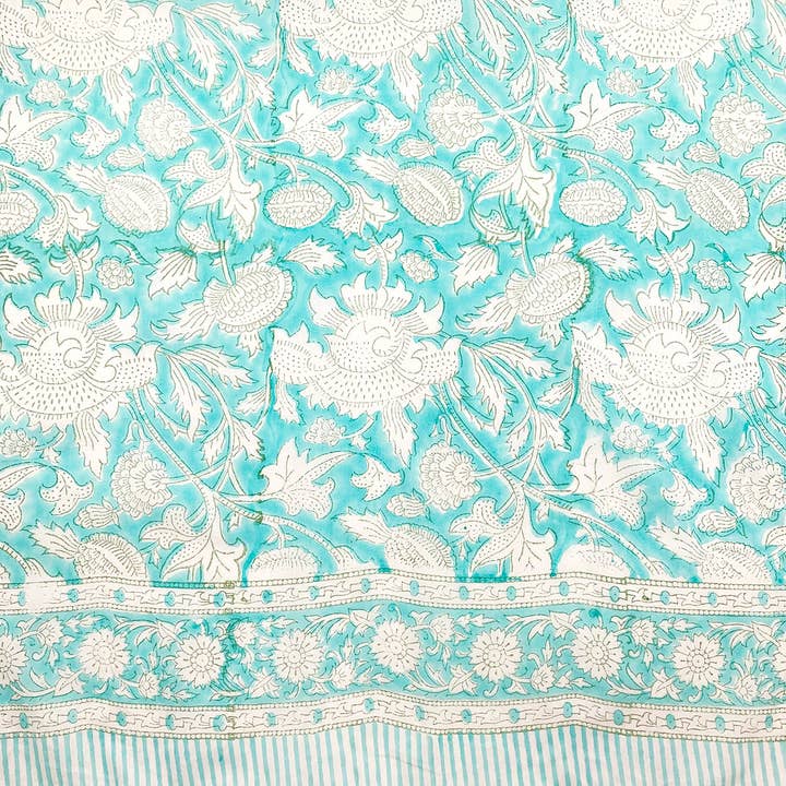Anju Jewelry – Großhandel Schal – Damen – Baumwollschal mit Blockmuster - Aquamarin mit weißen Paisleyblumen