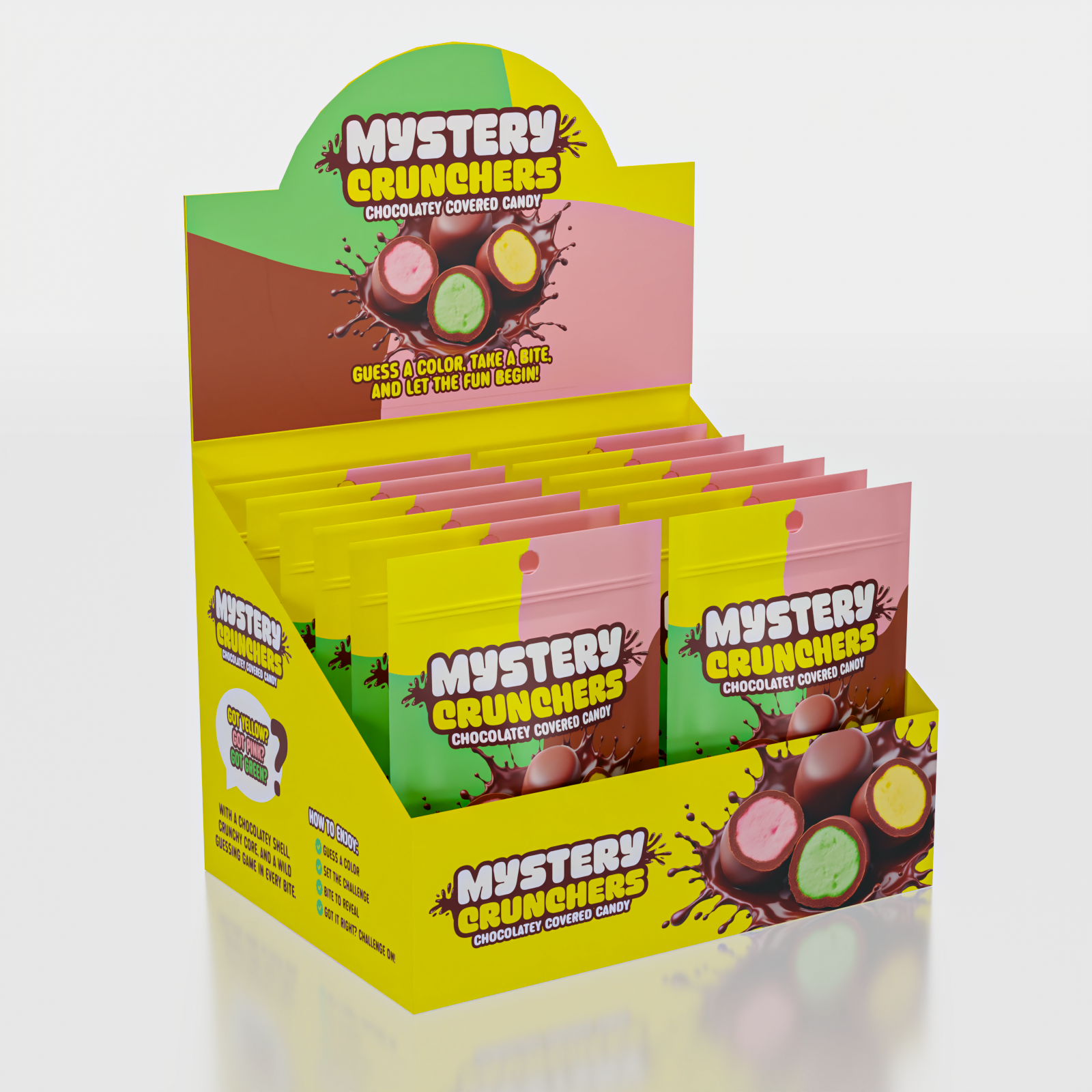 Showcase - Wholesale Chocolate Covered Sweets - Mystery Crunchers Color Reveal Viral Chocolate Bites 2oz🇺🇸7