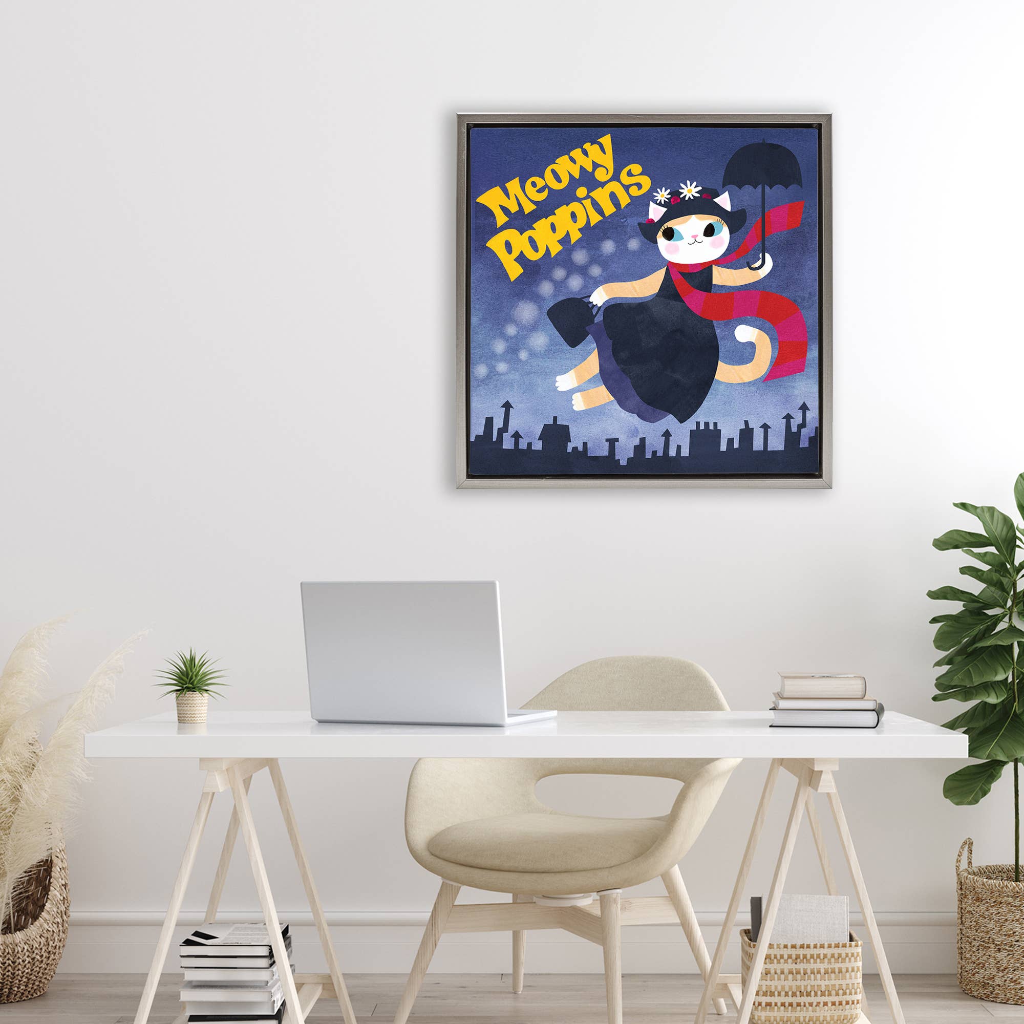 Stupell Industries - Wholesale Wall Sign - Meowy Poppins Cat Parody - Framed Wall Art5