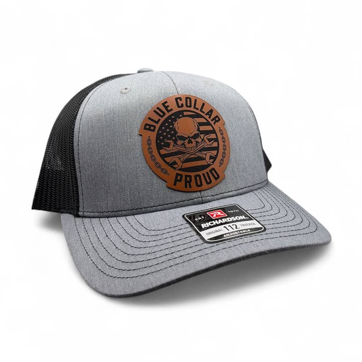 Blue Collar Proud Leather Patch Trucker Hat - Richardson 112 for wholesale by Brave Mind Hat Co