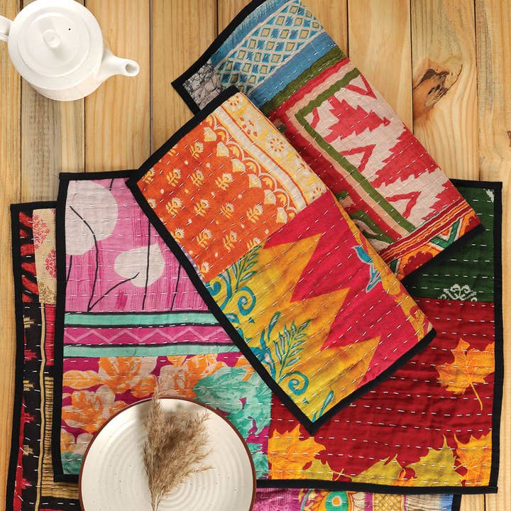 Sevya Handmade - Vente Sets de table - Sets de sets de table Kantha, lot de 4