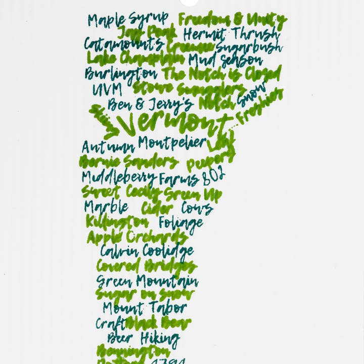 Dark Green & Light Green Vermont Words Swedish Wash Towel for wholesale by Talla Imports