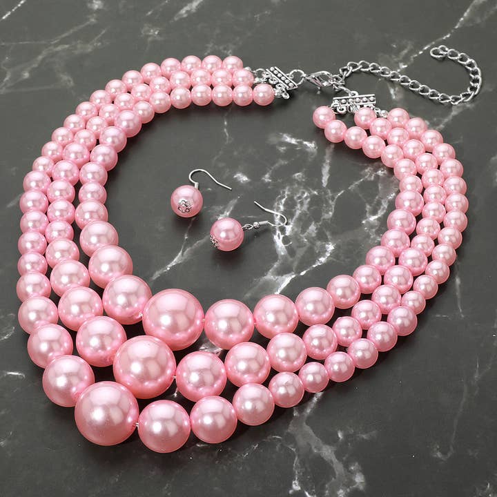 Sensibling Corp. - Wholesale Beaded/pearl necklace - Chunky Pearl Triple Layered Strand Necklace13