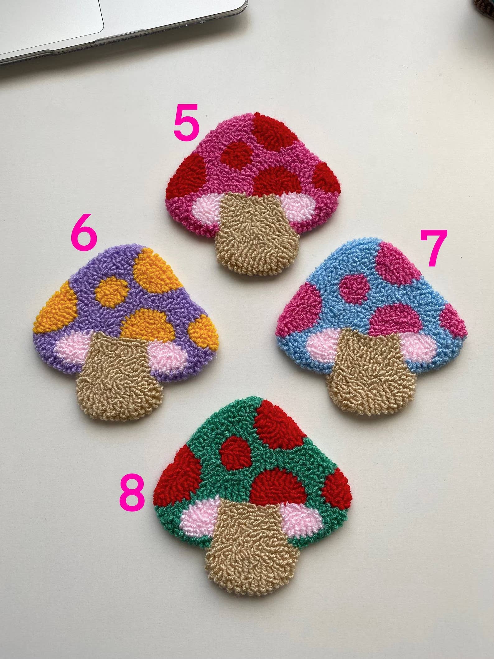 Mudita Rug Studio - Wholesale Coasters - Punch Needle Coasters, Colorful Mushroom Coasters6