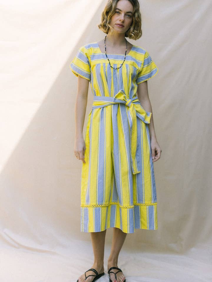 Mexican Crochet Kaftan - Lime Stripe for wholesale by Arifah Studio