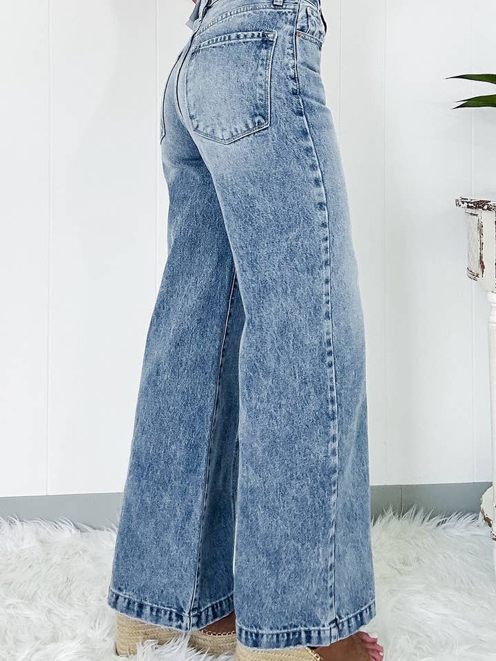 Dusk Blue Central Seamed Wide Leg High Waist Jeans for wholesale on Faire
