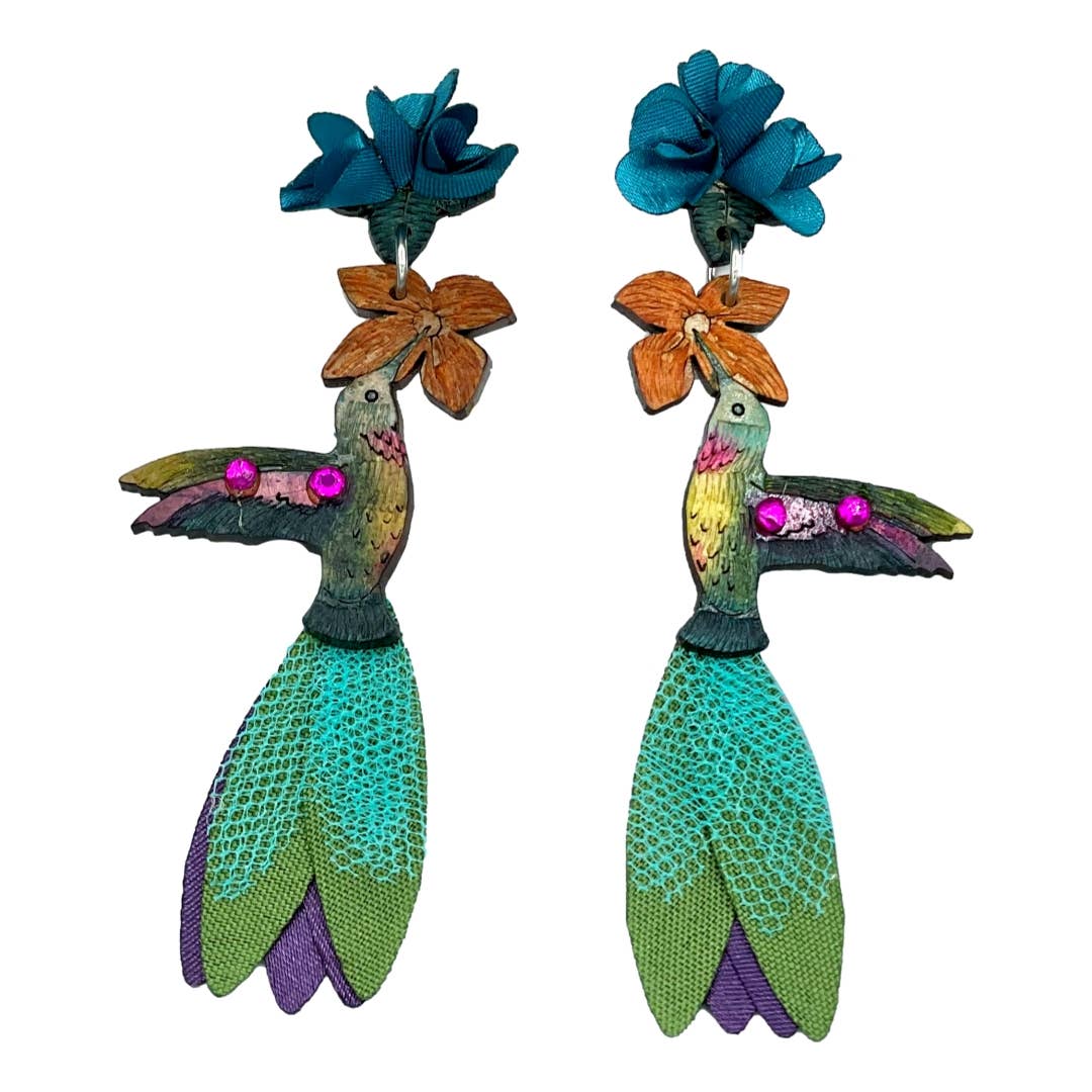 Tulia's Artisan Gallery - Wholesale Dangle Earrings - Hummingbird Earrings - Ruby-Throated LG7