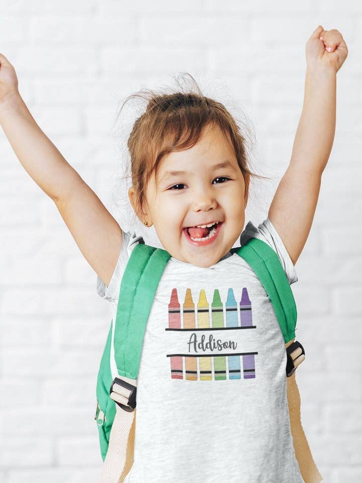 Kids School Shirt Crayon Crayola Personalized Gift for School PreK Kindergarten for wholesale by Fashion Within Boutique