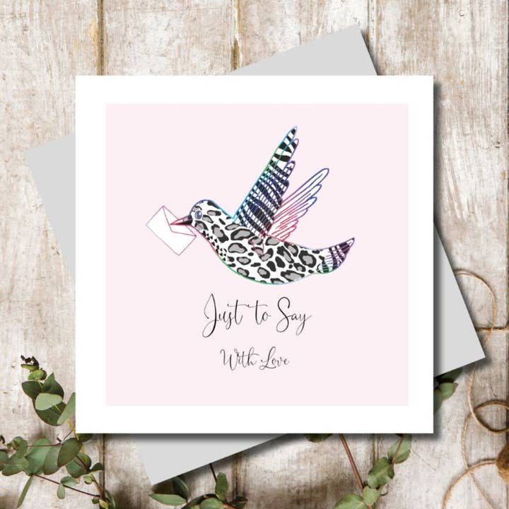 Spotty Love Just To Say Bird Greetings Card for wholesale by Marina B