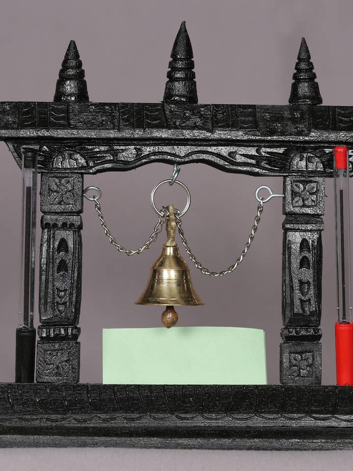 10 ”Trätempel med mässingsklocka för wholesale av Exotic India Art
