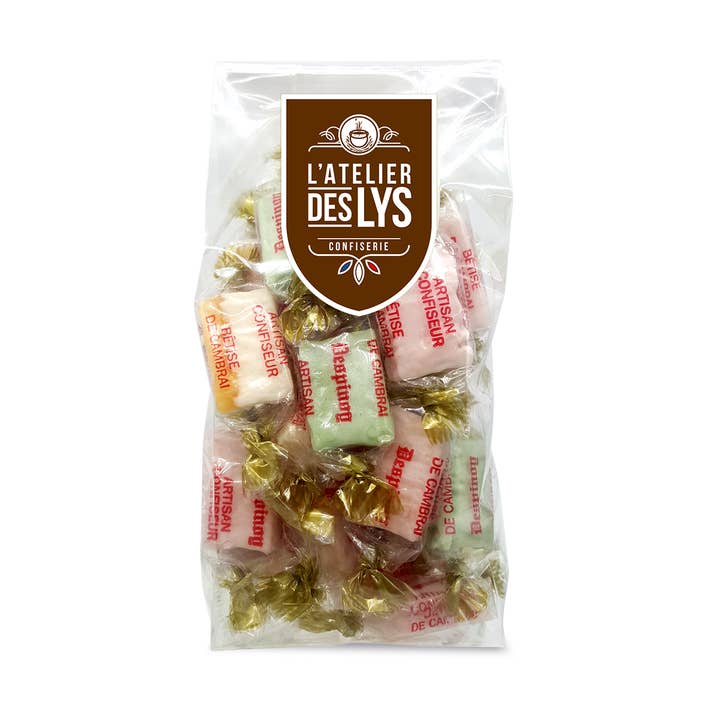 Cambrai sweets, apple, violet, and mint, bag for wholesale by L'Atelier des Lys