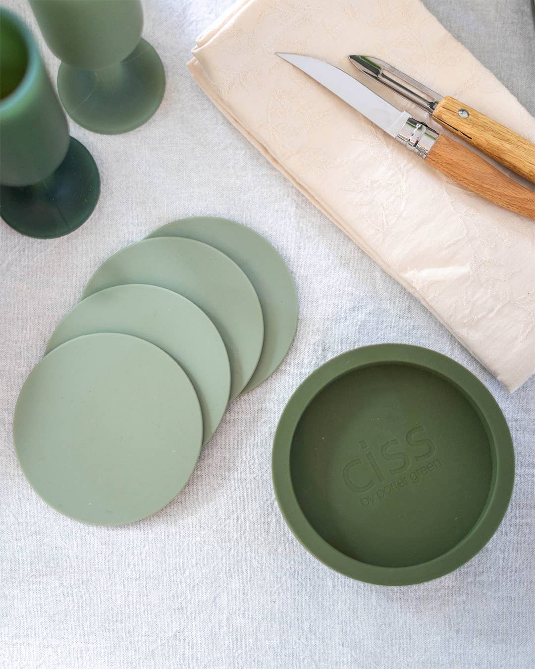 porter green | style + sustainability - Wholesale Coasters - Europe: Sage + Olive | Ciss | Unbreakable Silicone Coasters6
