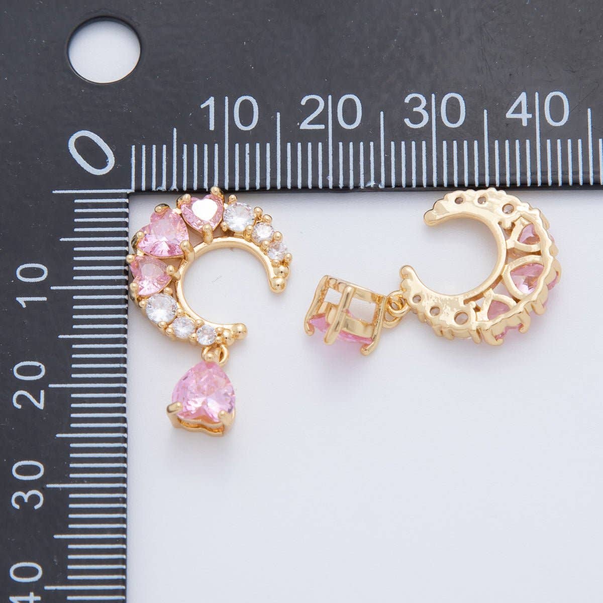 Aim Eternal - Wholesale Individual Charm/Pendant - 18K Gold Filled Clear Pink CZ Heart Crescent Charm | AF4111