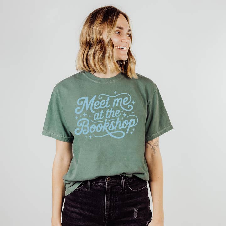 Keen Bee Studio - Wholesale Screen Printed T-Shirt - Unisex - Meet Me at the Bookshop Heavyweight T-shirt2