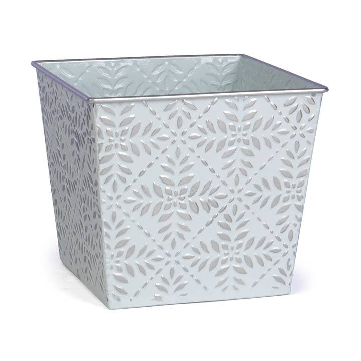 Tin Planter- White- PVC Liner for wholesale by Willow Group
