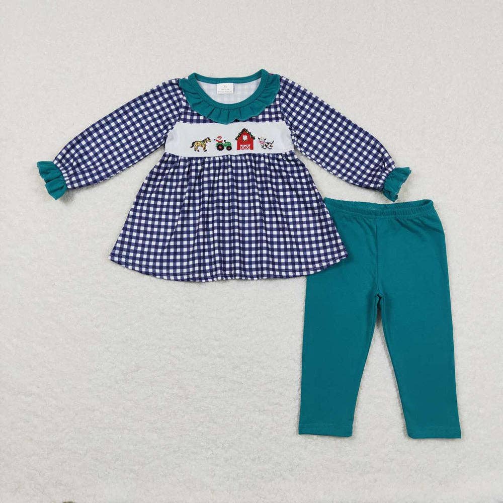 Aier Wholesale - Wholesale Top & Leggings Set - Kids - Baby Girls Green Gingham Farm Tunic Top Legging Clothes Sets0
