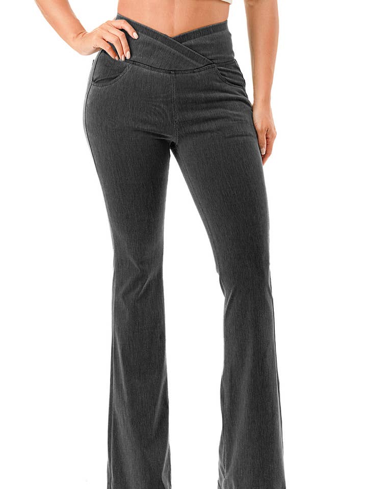 Ultra soft flare jeans with cross waist band and lift butt for wholesale by Color 5