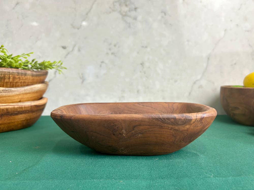 Tuckahoe Hardwoods - Wholesale Bowl - Salvaged Teak Root Oval Rustic Bowls - Hand Carved - Small1