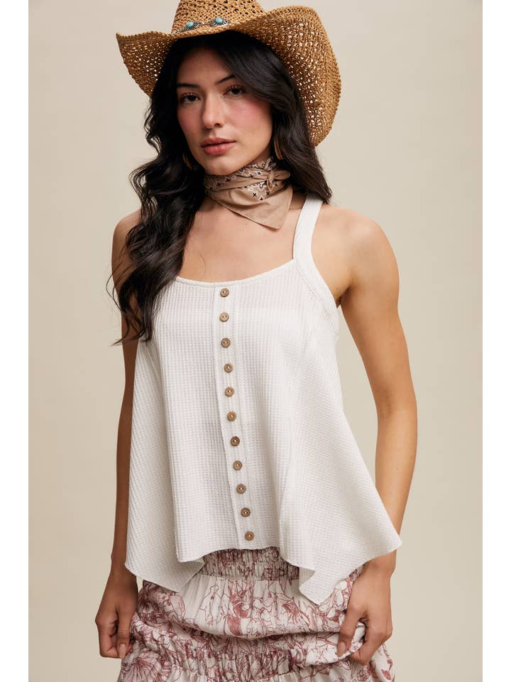 Listicle - Wholesale Tank Top - Women's - Waffle Knit Button Front Tank