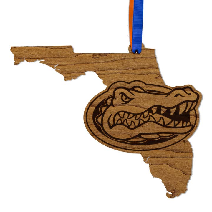 University of Florida Gators on State Ornament – Crafted from Cherry and Maple Wood – Florida Gators for wholesale by LazerEdge