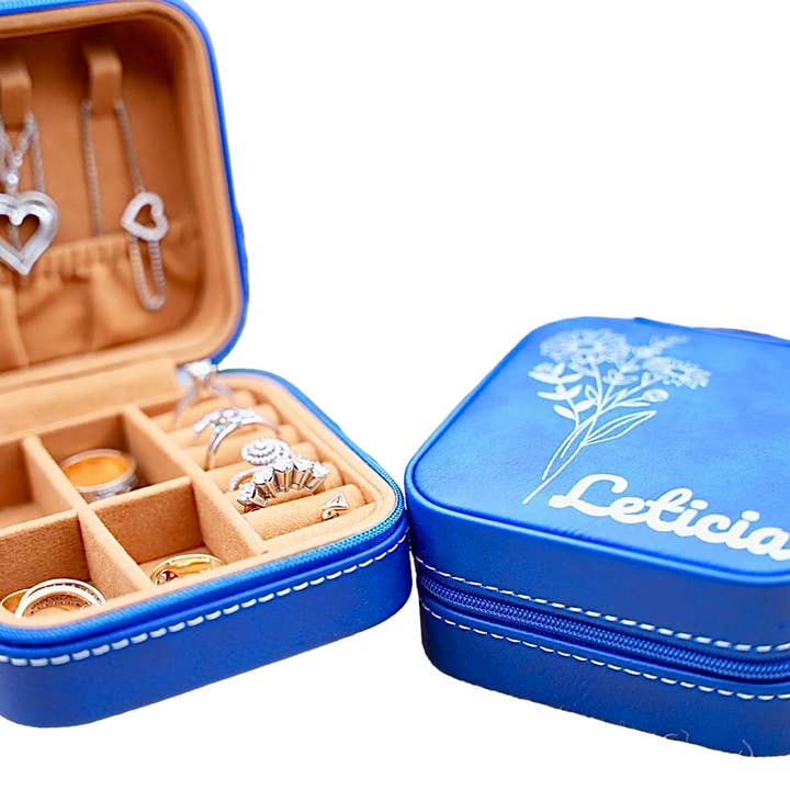 American Leather Goods - Wholesale Jewelry Box/Organizer - Leather Jewelry Case Birth Month Flower Engraved Jewelry Box1