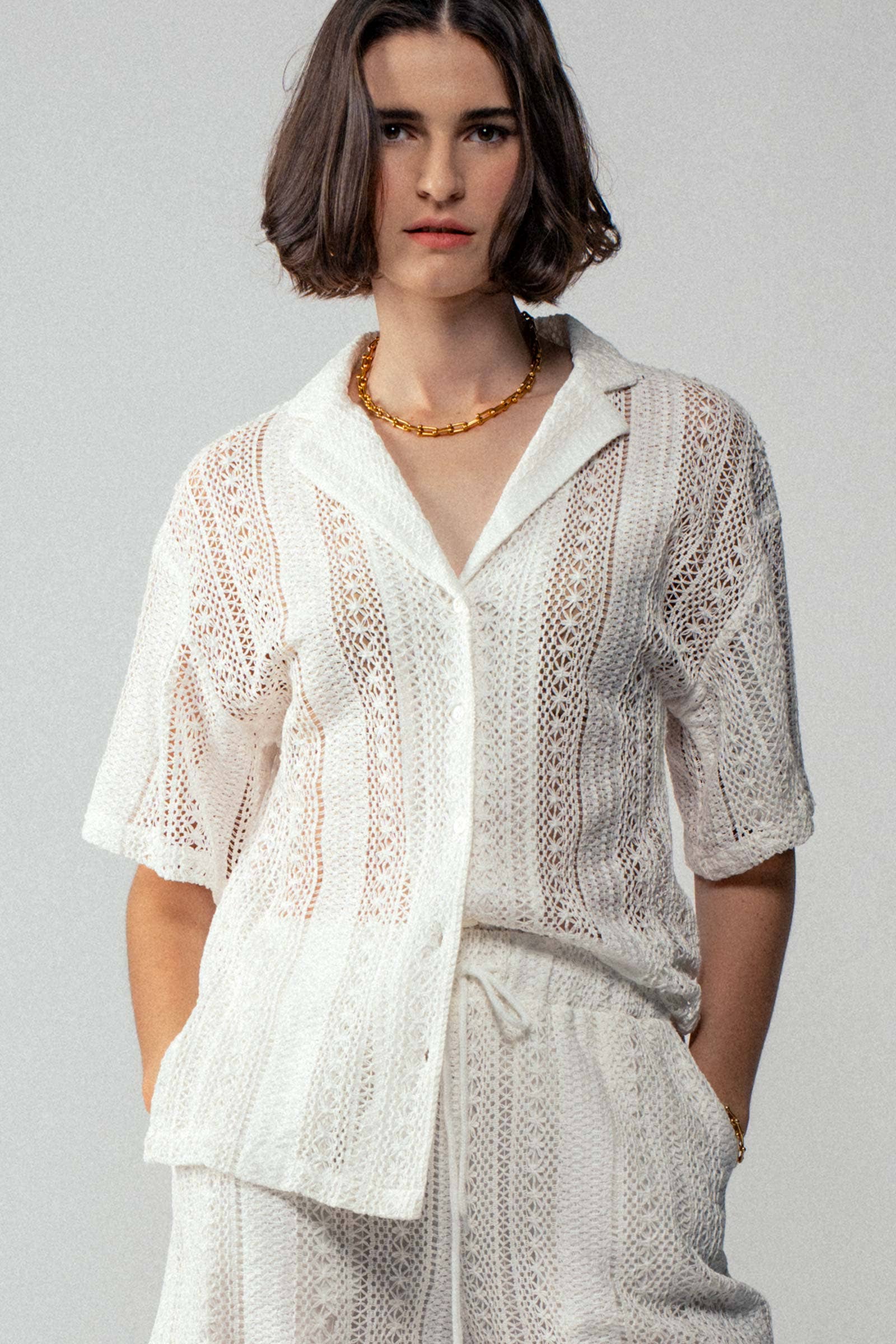 Urban Daizy - Wholesale Button Down Shirt - Women's - Open Knit Button-Down Oversized Shirt2