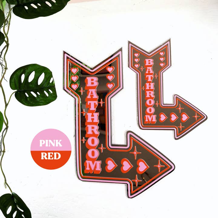 Printed Weird - Wholesale Wall mirror - Retro Bathroom Arrow Mirror - Pink & Red0