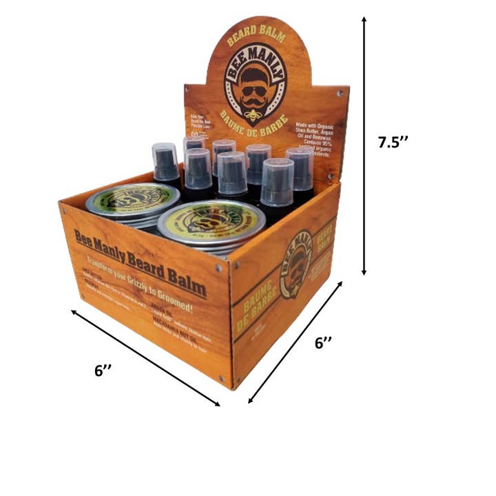 Honey House Naturals - Wholesale Beard Styling Product - Bee Manly Beard BALM & ELIXIR Display - 16 PC - Free Tester10