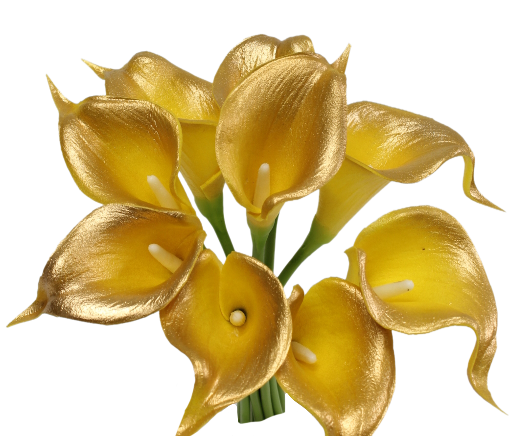 Angel Isabella – wholesale Artificial flowers – pack of 10-real touch calla lilies metallic gold silver1