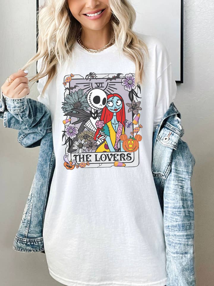 NVC Ecommerce LLC - Wholesale T-Shirt (Graphic) - Women's - Jack and Sally The Lovers Tarot Card Shirt, Halloween Tshirt2