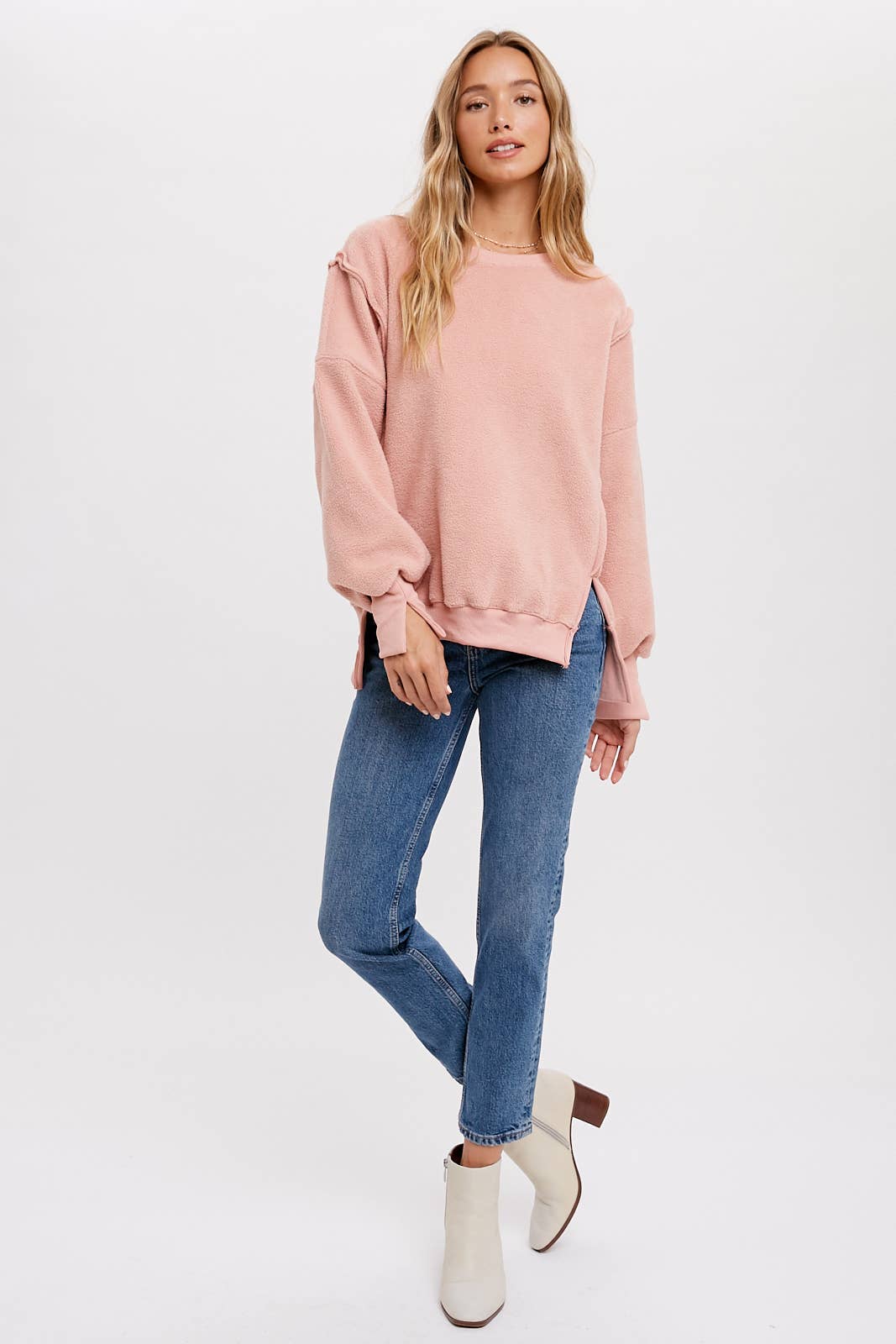 Peace Love Line – wholesale Sweatshirt - Dam – PL3896 - RUNDHALSAD TEDDYTRÖJA MED SLITSAR7