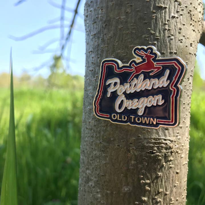 Little Bay Root - Wholesale Lapel Pin/Button - White Stag Sign Portland Oregon | Enamel Lapel Pin
