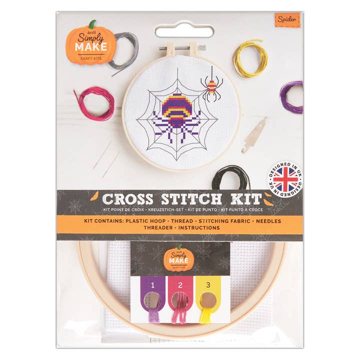 Simply Make Cross Stitch Kit Spider Design Halloween, Hoop for wholesale by West Design Products