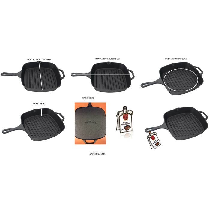 Style Asia - Wholesale Cast Iron Skillet - Jim Beam Pre Seasoned Cast Iron Square Skillet with Ridges4