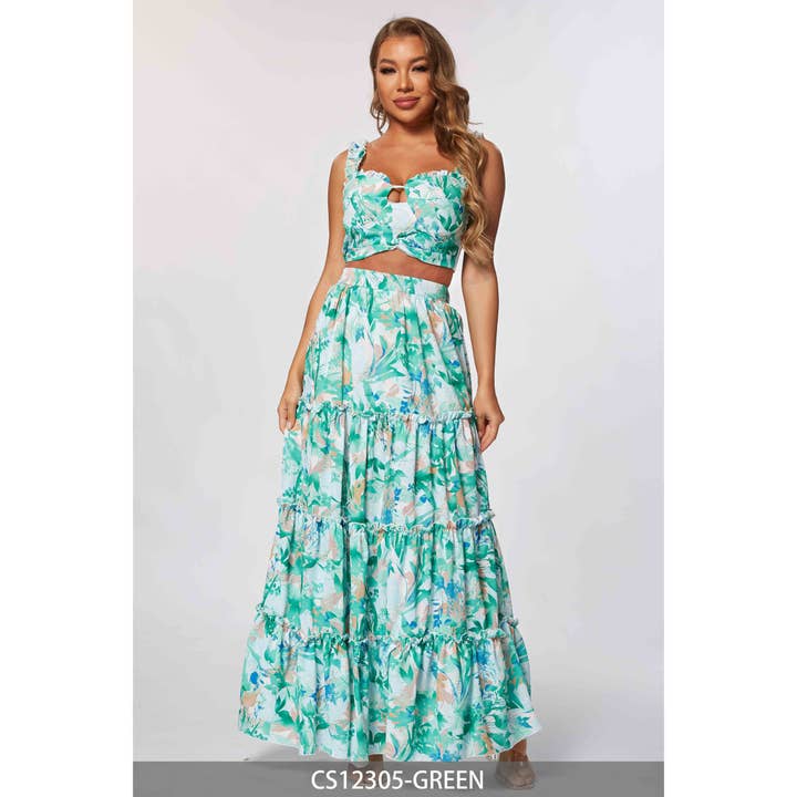 Floral print fashion Maxi Skirt Set for wholesale by Chicways