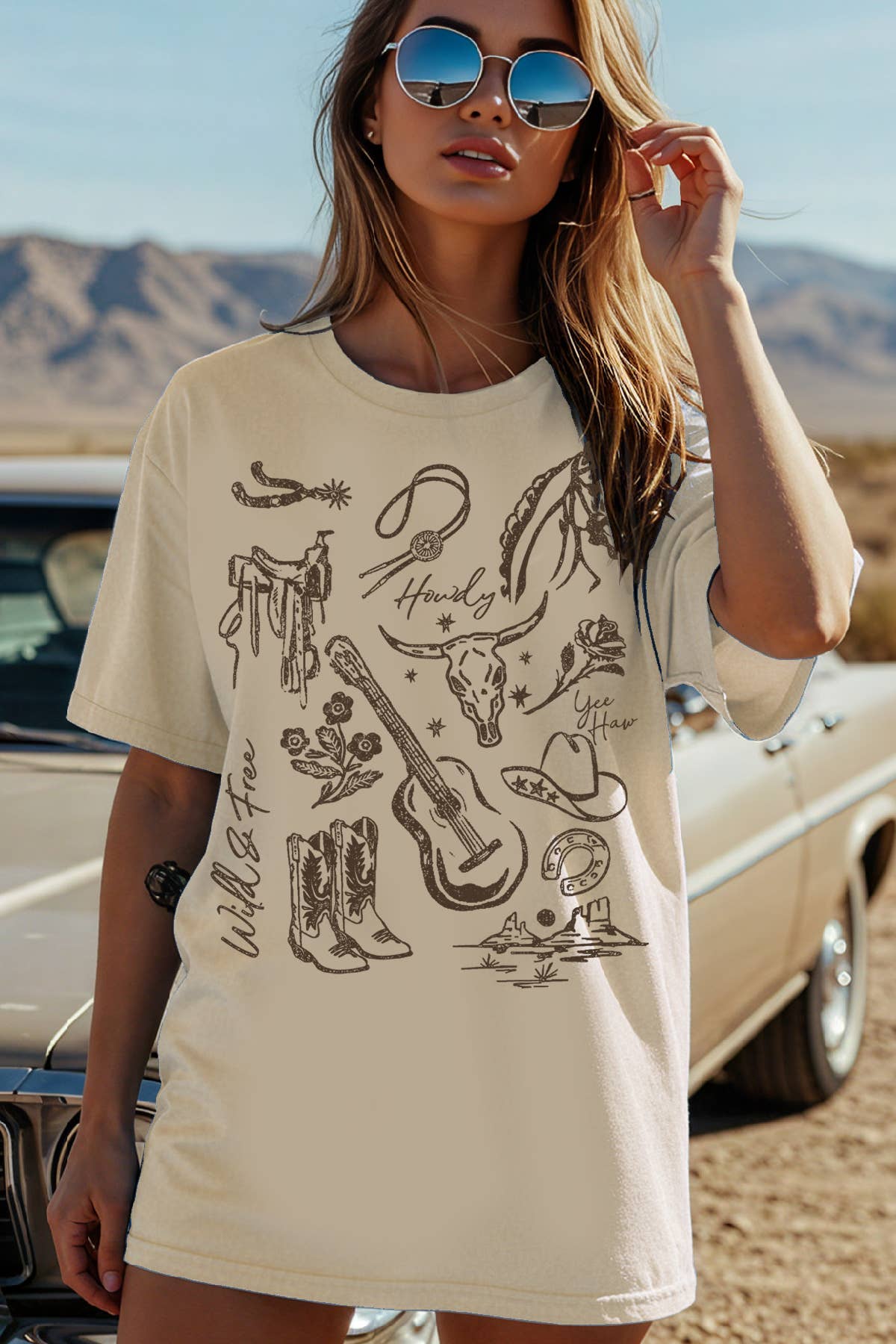 Amused by Blue - Vente T-shirt sérigraphié – femme - Haut à manches courtes avec imprimé graphique occidental pour femmes4