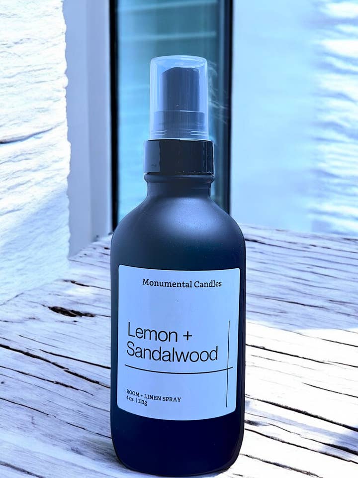Lemon + Sandalwood Room/Linen Spray for wholesale by Monumental Candles LLC