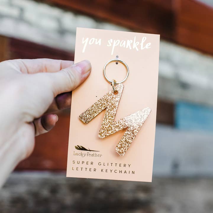 Lucky Feather - Wholesale Keychain - Women's - Glitter Keychain - Letter - M2