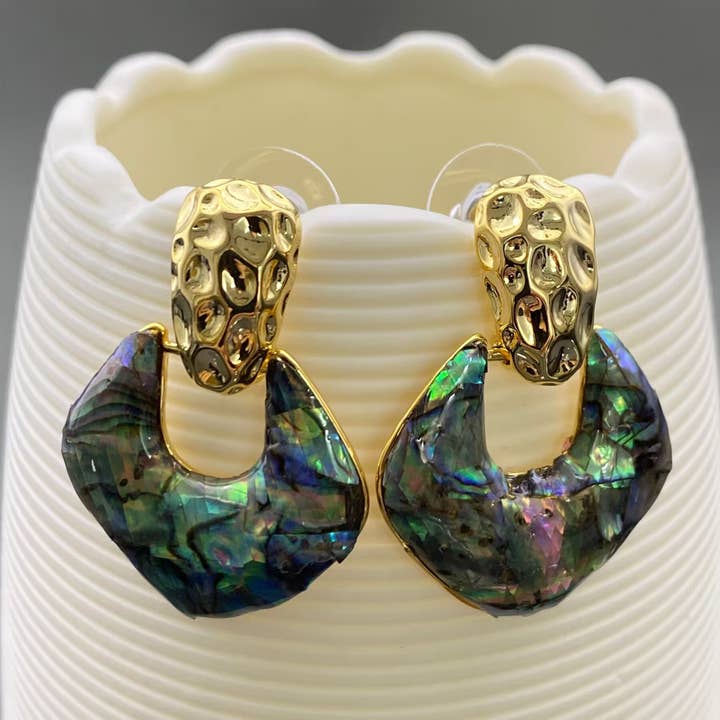 Geometric Abalone Shell 14K Gold Plated Dangle Earrings for wholesale by Mio Queena