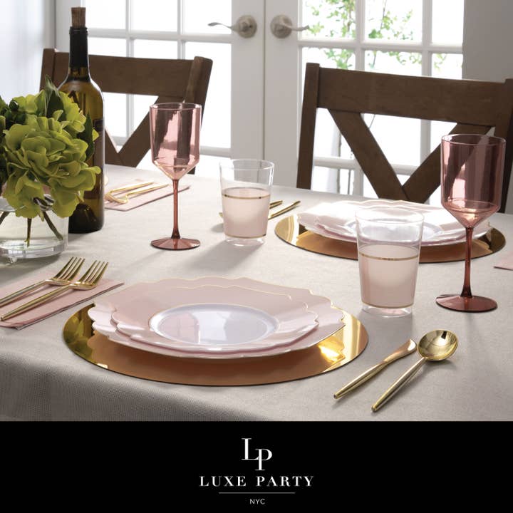 Luxe Party - Wholesale Disposable Plate - Scalloped Blush • Gold Plastic Plates | 10 Pack