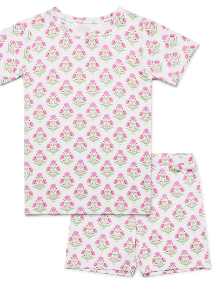 Motette - Wholesale Sleepwear Set - Kids - Pink Posy Short Sleeve & Shorts Bamboo Toddler Pajama Set1