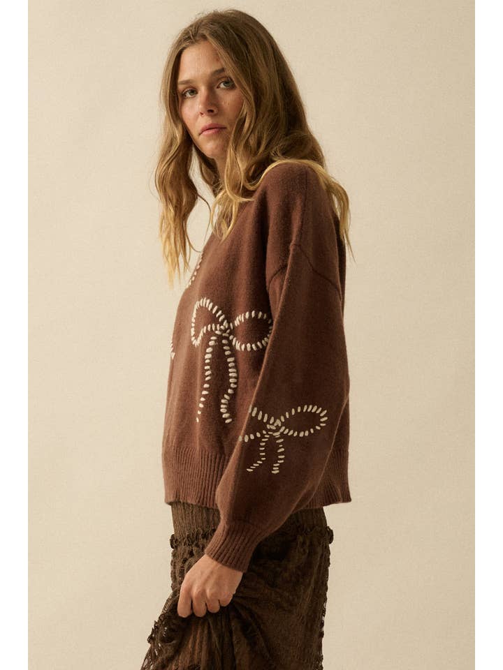 Promesa USA - Wholesale Knit Sweater - Women's - Solid Bow-Embroidered Bubble-Sleeve Sweater19