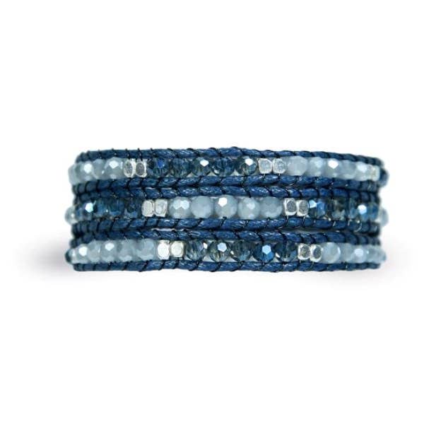 Navy blue crystal handmade bracelet - wrap bangle bracelet for wholesale by SoulTika
