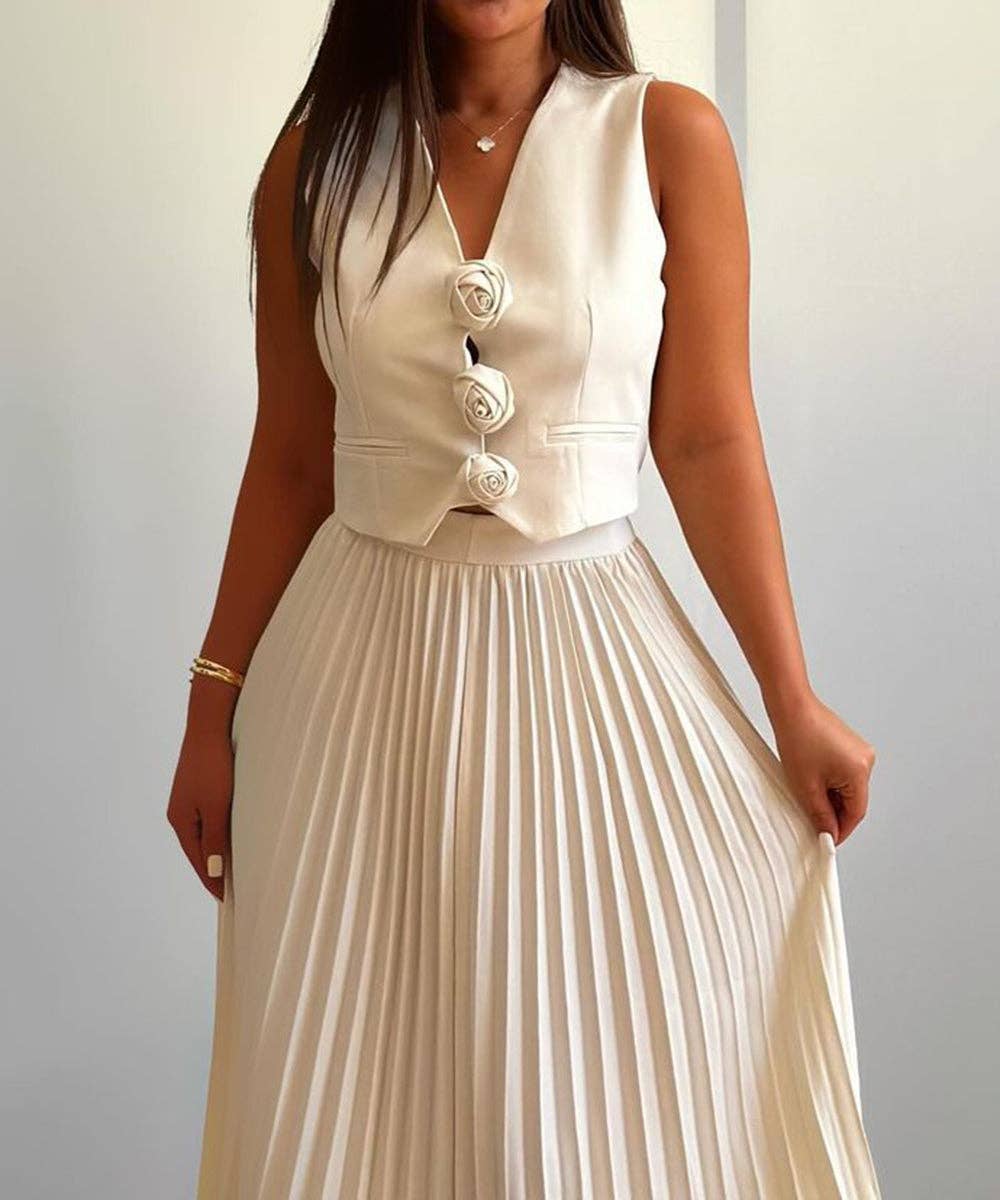 Aria Romance – Großhandel Set aus Oberteil und Rock – Damen – Zweiteiliges Set mit plissierten Ärmeln und Lagenlook5