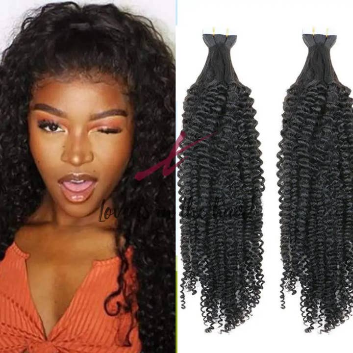 Colore naturale (1B) Extension per Capelli Umani Kinky Curly a Nastro | Capelli Vergini Brasiliani in vendita all'ingrosso su Faire3