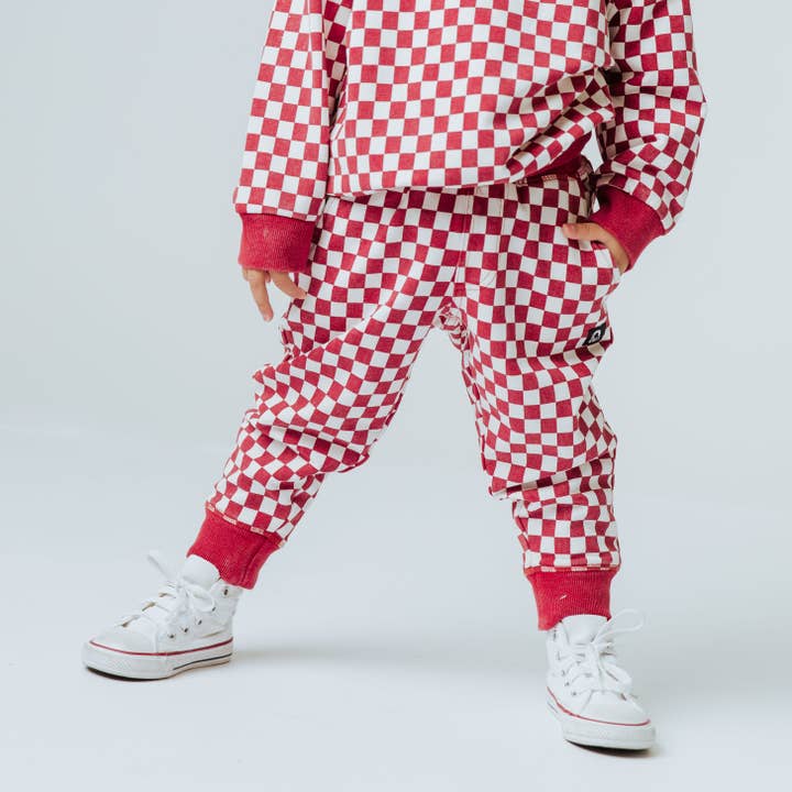 Relaxed Fit Joggers - Washed Red and White Mini Check for wholesale by RAGS