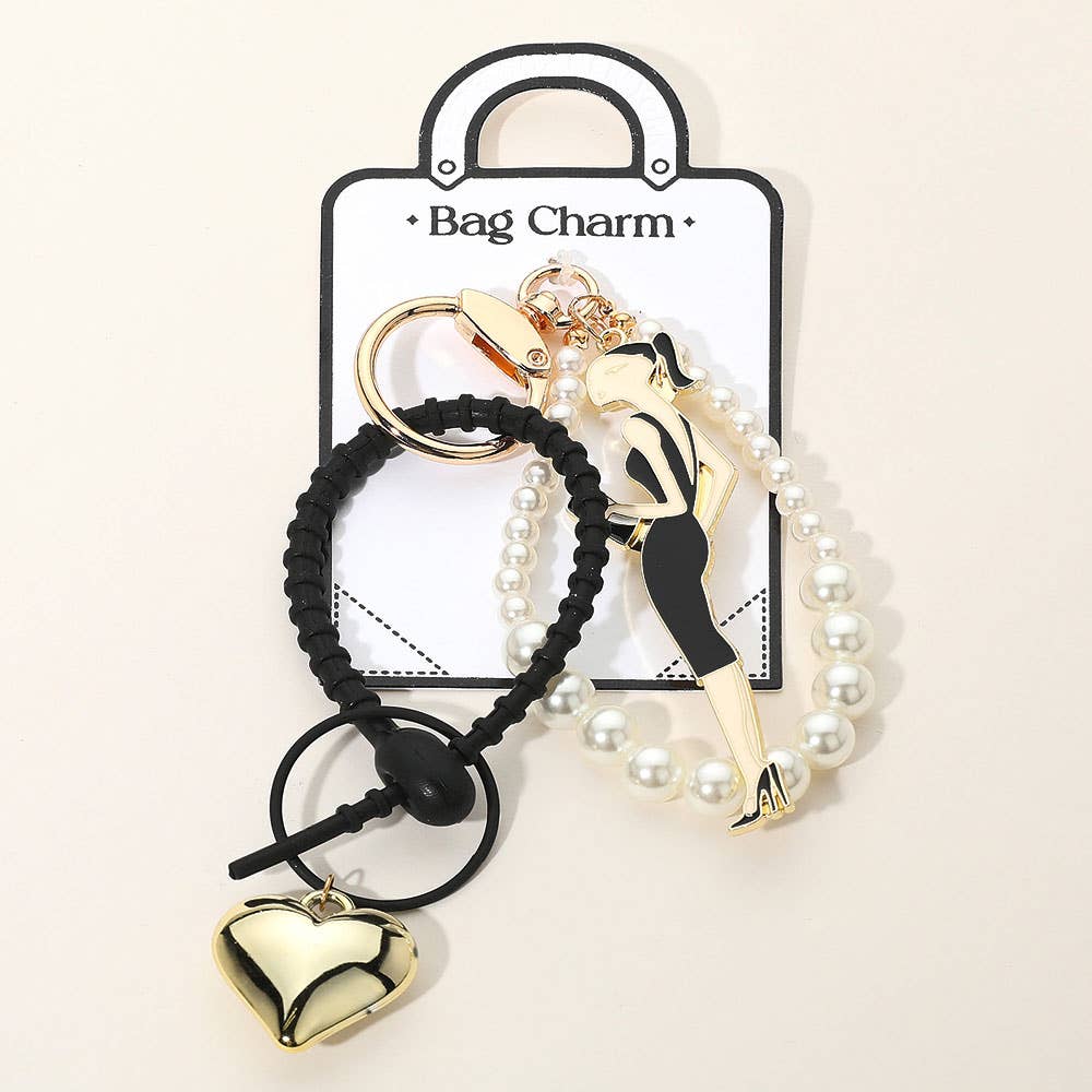 Sensibling Corp. – wholesale Handväske- och väskaccessoar – Dam – HEMLIG LÅDA_Emaljerad Dam Metallhjärta Berlock Pärlbeströdd Armband Väska Berlock / Nyckelring1